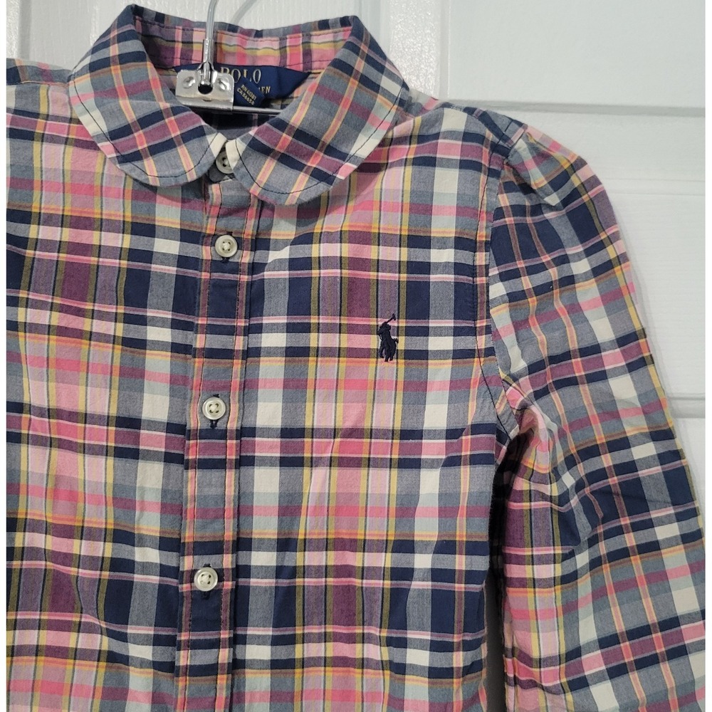 Polo Ralph Lauren Girls Plaid Shirt Dress Size 6 Pink Blue Cotton Long Sleeve - Picture 3 of 10